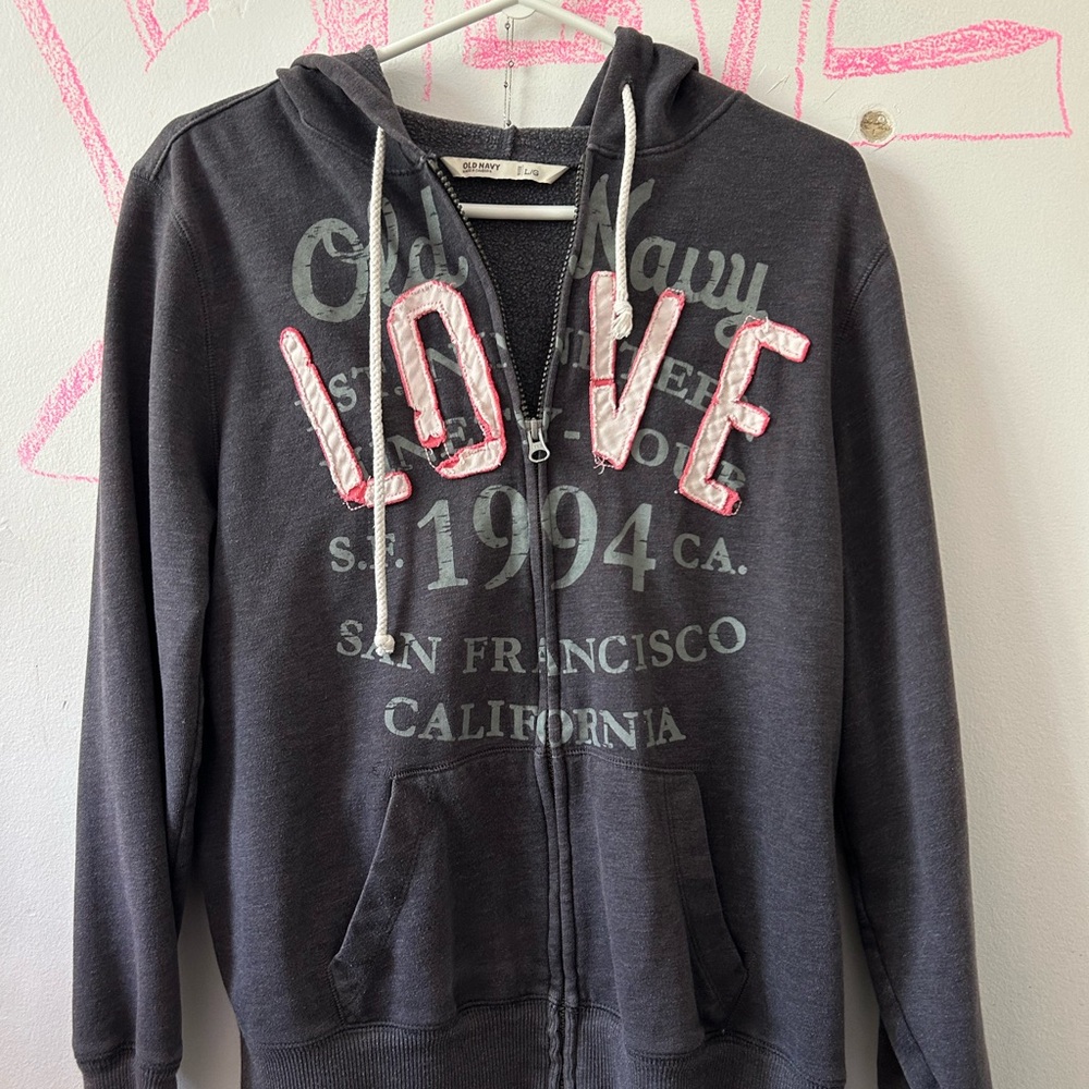 Old Navy Charcoal Jacket with Pink Embroidery